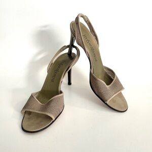 Vintage YSL Yves Saint Laurent Taupe Mesh Slingback Stiletto Heels Size 7